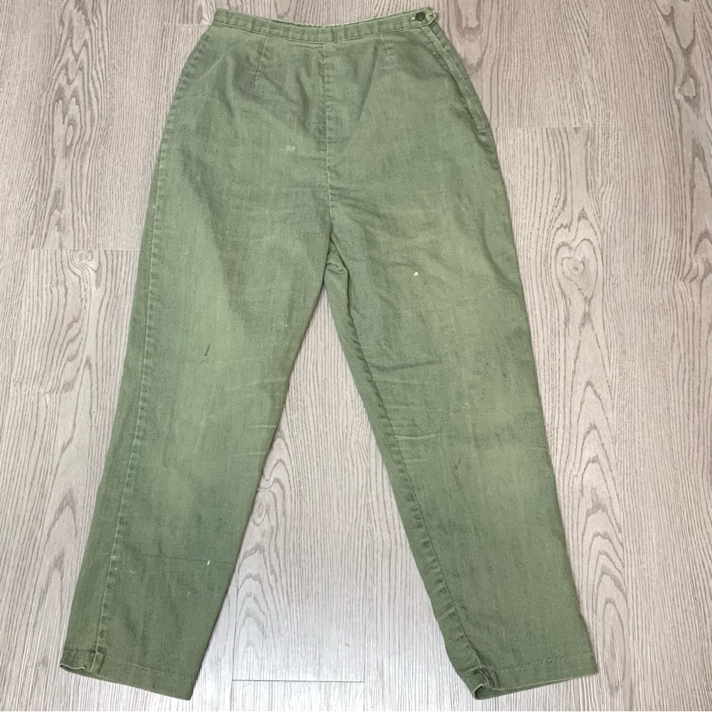Vintage 60s Green High-waisted Bareback Tapered Crop Pants Talon Side Zip 24x26